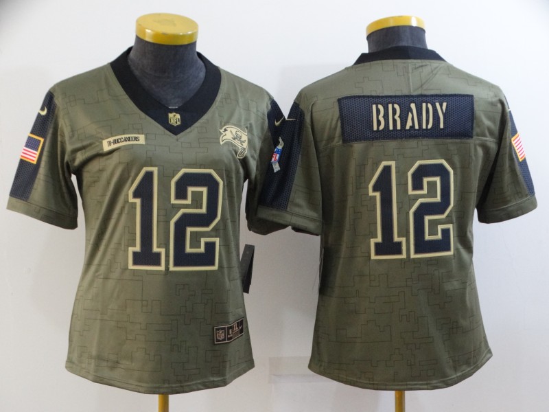 2021 Women Tampa Bay Buccaneers 12 Brady Nike Olive Salute To Service Limited NFL jersey